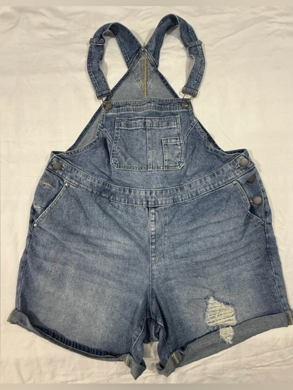Lane Bryant Denim Shortalls Sz16 Light Wash Distressed Summer Casual